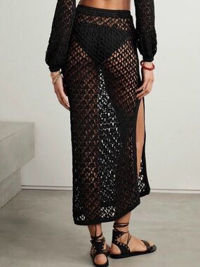 Zara Crochet Euro-Boho Black Maxi Skirt with Side Slit Size Small Whimsygoth